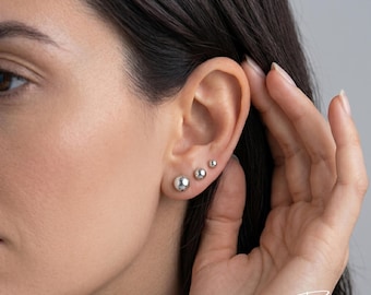 Silver Earrings Stack, Ball Stud , Minimalist Everyday Wear, Gift for Her, 3-Piece Curated Ear Stack Set
