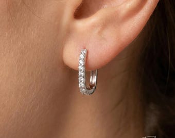 Oval Huggie Zircon Silver Hoop Earrings • 925 Sterling Silver • Everyday Wear - WaterProof Jewellery