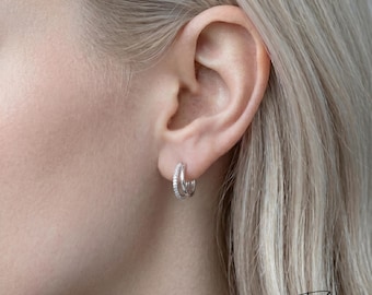 Vintage Zirconia Silver Hoop Earrings • Everyday Wear  •  Waterproof