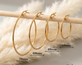 14K Gold Plated Chunky Big Hoop Stainless Steel Earrings -  For Everyday Styling - Waterproof Jewellery - Jewelry Gift for Women