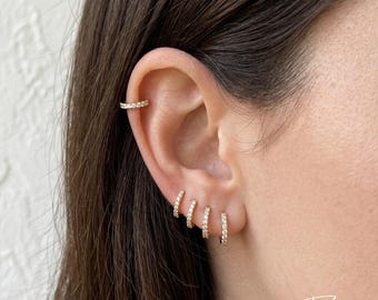 Minimalist Gold Hoop Earrings Stack - 925 Sterling Silver - Lightweight Hinged Everyday Minimalist Hoops