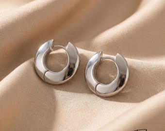 U-Shaped Chunky Hoop Earrings - 925 Sterling Silver - For Everyday Styling - Gift for mom
