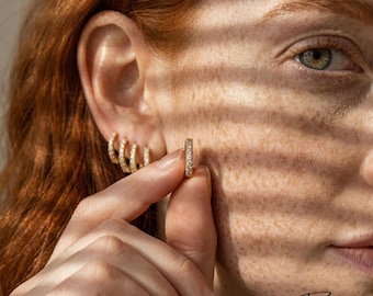 Small Gold Hoop Earrings Stack - Lightweight Hinged Everyday Minimalist Hoops