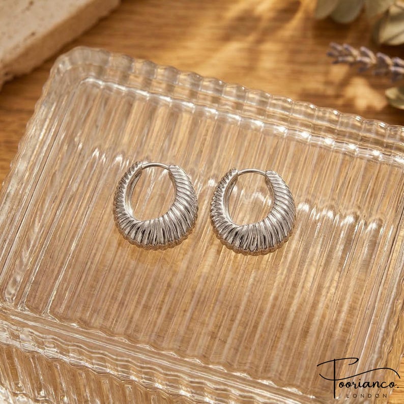 Silver Chunky Hoop Earrings - 925 Sterling Silver - For Everyday Styling image 7