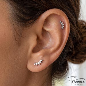 Titanium Leaf Labret Threadless Push Pin Flat Back Earring • Tragus Helix Cartilage Conch Piercing Cartilage Earring, Botanical Jewellery