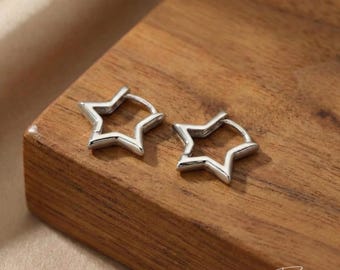 Minimalist Star Hoop Earrings Stainless Steel- Silver or Gold