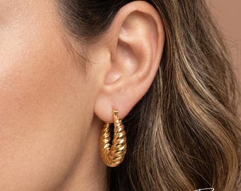 Chunky Gold Hoop Earrings - 925 Sterling Silver - For Everyday Styling