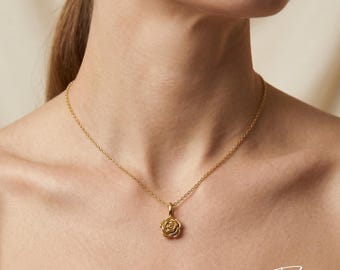 Personalised Birth Flower Pendant Necklace, Gold Plated Stainless Steel, Grandma Birthday Gift