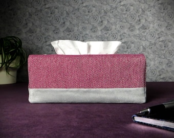 Housse rectangulaire en tissu pour boîte à mouchoirs - Motif à chevrons bicolore mauve et gris