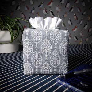 Fabric Square Tissue Box Cover - Poplar Trees on Grey