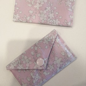 Card holder, pale purple floral snap closure wallet