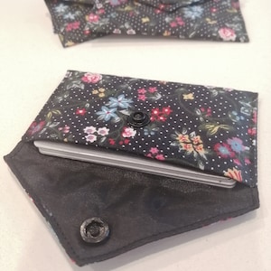 Card holder, black floral snap closure wallet