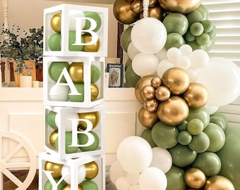 Baby Box, Baby Balloon Boxes,  Baby Shower Baby Blocks with balloons, Gender Reveal Baby Shower Backdrop, Neutral baby shower decoration.