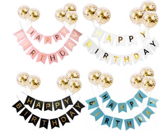 Happy Birthday banner, Happy Birthday Banner with Confetti Balloon, Happy Birthday Bunting, Boys / Girls / women / Men Birthday Decoration