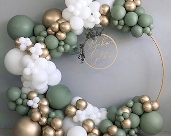 137pcs Olive Green Balloon Garland Arch Kit with White Gold Balloons for Wedding Birthday Bridal Shower Hen Party Decoration Baby Shower