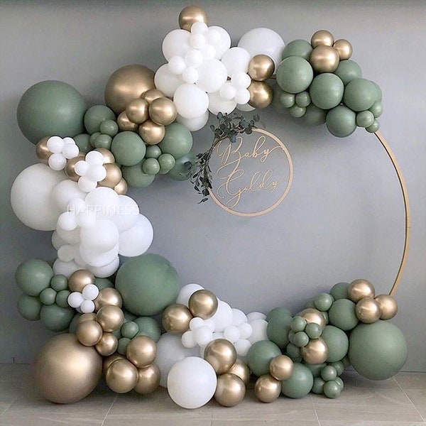 137pcs Olive Green Balloon Garland Arch Kit with White Gold Balloons for Wedding Birthday Bridal Shower Hen Party Decoration Baby Shower