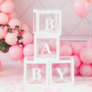 Baby Box, Baby Balloon Boxes, Baby Shower Baby Blocks with balloons, Gender Reveal Baby Shower Backdrop, Neutral baby shower decoration. image 3