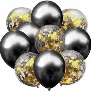 10 pcs Black balloons, Gold Confetti Balloons, Happy Birthday Balloons, Balloons, Black with gold balloon , Party decoration Balloons