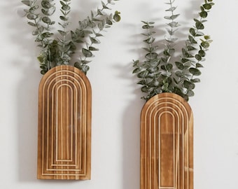 Arched Wooden Wall Vase, Boho Wall Planter, Modern Farmhouse Decor | 2 PCS