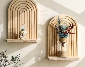 Arched Wooden Wall Shelf, Boho Floating Shelf, Wood Arch Decor