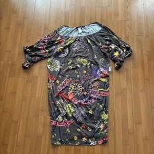 Miss Sixty retro vintage grijze jurk met patroon, maat XS