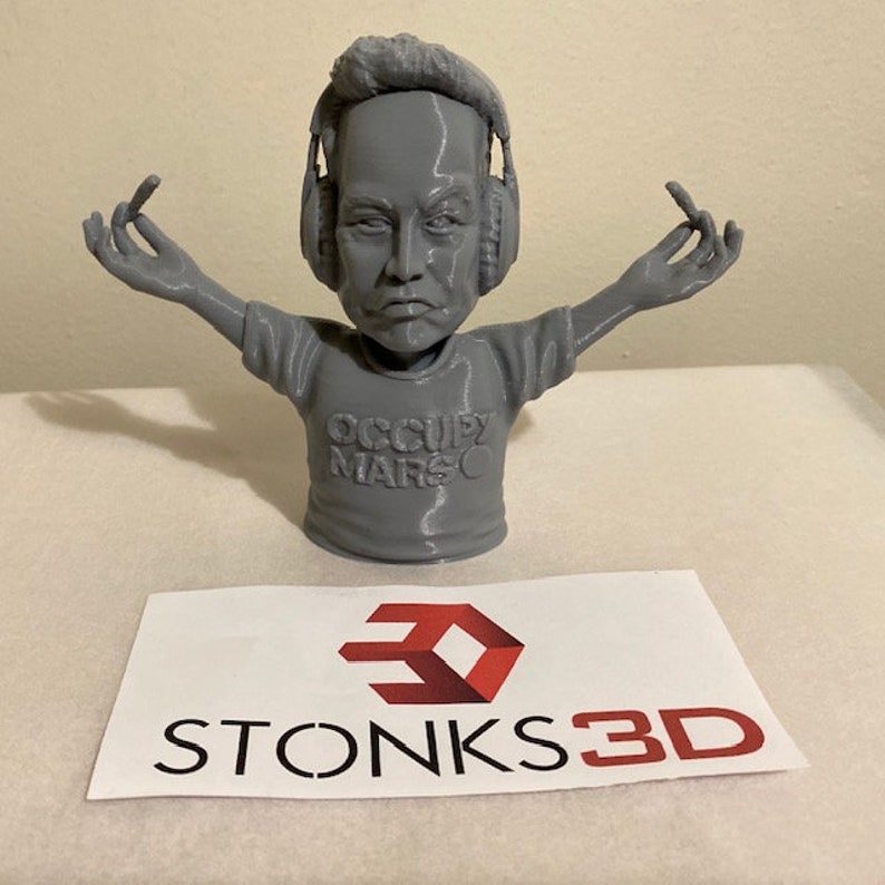 Elon Musk 3D Printed Figure - WallStreetBets Occupy Mars - Gray