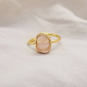 Anillo Cuarzo Rosa Crudo / Anillo Gema Natural / Oro Vermeil 18K / Anillo Ajustable / Anillo Gema Oro Vermeil