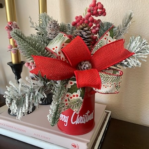 Farmhouse Christmas Floral Arrangement: Flocked Pine Milk Jug Centerpiece