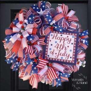 4th of July Wreath for Front Door, Patriotic Wreath, Flag Wreath, Independence Day Decor, Red White Blue Wreath, Memorial Day, Summer Wreath