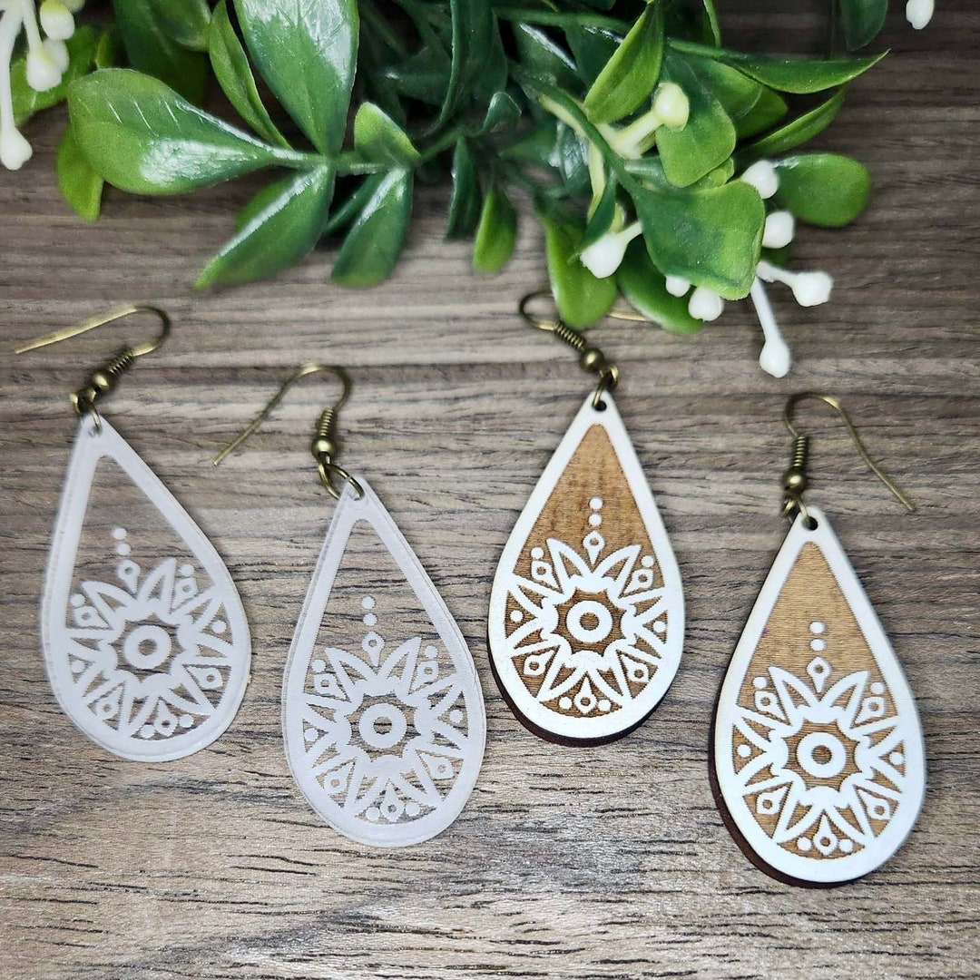 Teardrop Kaleidoscope Earrings Svg Laser Cut File With Reverse Engrave ...