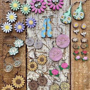 Orecchini di fiori (rosa, loto, margherita, girasole) svg per laser (solo file DIGITALE) Testato Glowforge