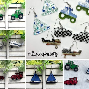 Vehicle Earrings/all cut laser svg with Car, Airplane, Tractor and Sailboat (DIGITAL file only)