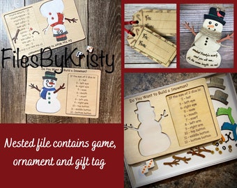 Do You Want to Build a Snowman Adding Game with bonus height ornament and gift tag/nested laser svg (DIGITAL file only) Glowforge tested