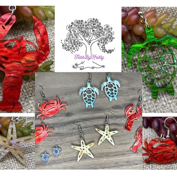Sea Life Earrings/all cut svg with Crab, Lobster, Turtle & Starfish (DIGITAL file only)