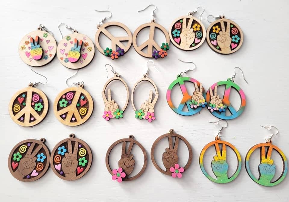 Peace Sign & Daisies Earrings svg for laser (DIGITAL file only) Glowforge tested