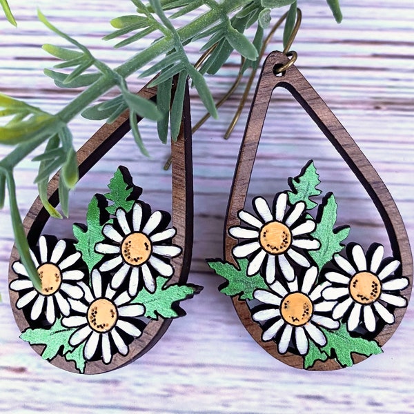 Teardrop Daisies Earrings svg laser cut file (DIGITAL file only) Glowforge tested