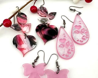 Bow & Rose Earrings svg for laser, cut file with reverse engrave (DIGITAL file only)