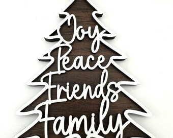 Christmas Tree Ornament svg for Lasers (DIGITAL file only) Peace, Joy, Friends, Family