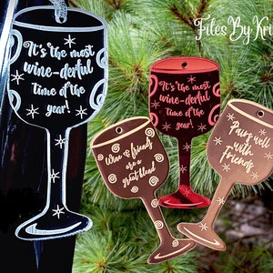 Ornament of wijnlabel Wine-derful/Pairs well with Friends/Wine and Friends are a Great Blend svg (alleen digitaal bestand) Glowforge getest
