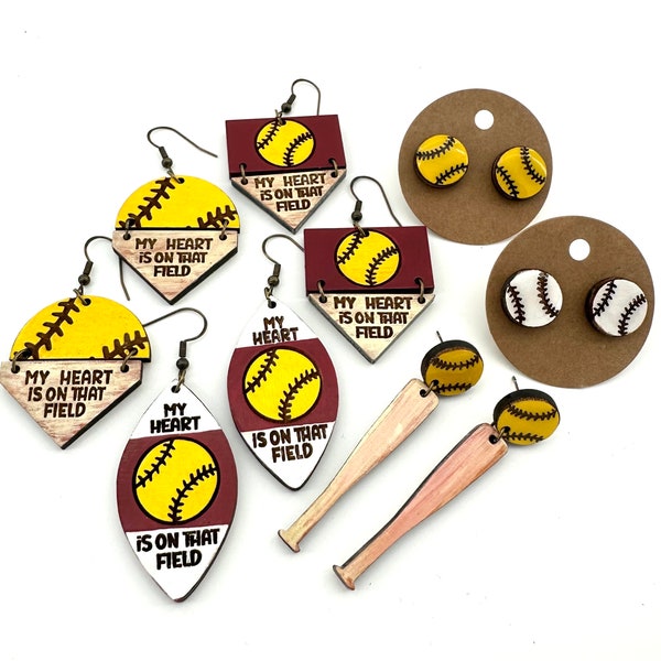 Softball/Baseball My Heart is on That Field  Earrings svg for lasers (DIGITAL file)