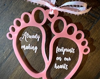 Already Making Footprints On Our Hearts Expecting Baby Ornament laser cut file svg (DIGITAL file only) Glowforge tested