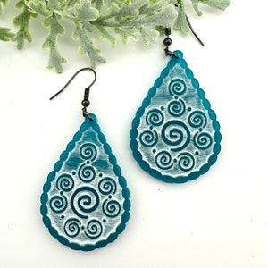 Scalloped Teardrop Spirals Reverse Engrave Earrings svg laser cut file (DIGITAL file only) Glowforge tested