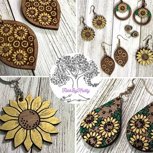 Sunflower Earrings & Keychain reverse engrave svg for laser (DIGITAL file only) Glowforge tested