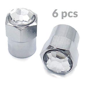 Sparkle Rider Crystal Rhinestone Bling Tire Valve Stem Caps (6-Piece Set, Clear) fits Schrader Valves - Cool  Wheel Accessory