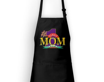 Number One Mom Apron Full-Length Pouch Pocket Custom Name Mama Mommy Grandma Made to Order with Love | YOD Designs