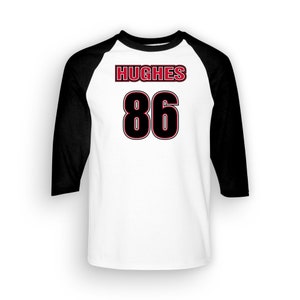 T-shirt à manches 3/4 raglan pour adulte Hughes | Diables | New-Jersey | Jack | Fabriqué sur commande avec amour