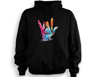 American Sign Language Hoodie ASL Adult Sweatshirt Hoodie Made to Order with Love | YOD Designs  I Love You Sign