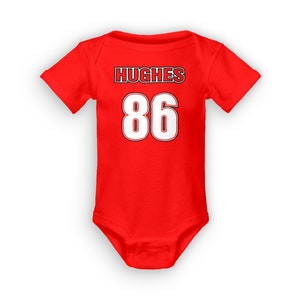 Hughes one piece baby shirt Infant bodysuit newborn | Devils | New Jersey | Jack | Made To Order With Love