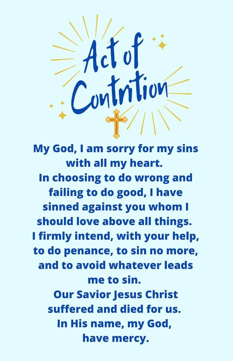 Act of Contrition Prayer Card and Handout Basic Catholic Etsy UK