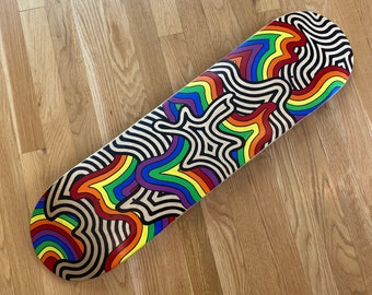 Rainbow Swirl Hand-Painted Skateboard Deck Psychedelic